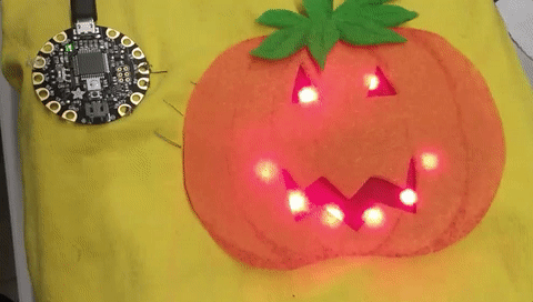 Felt pumpkin with blinking LED smiley face - Raspberry Pi Halloween projects