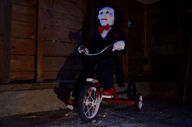 The Saw franchise's Billy the puppet on a tricycle - Raspberry Pi Halloween projects