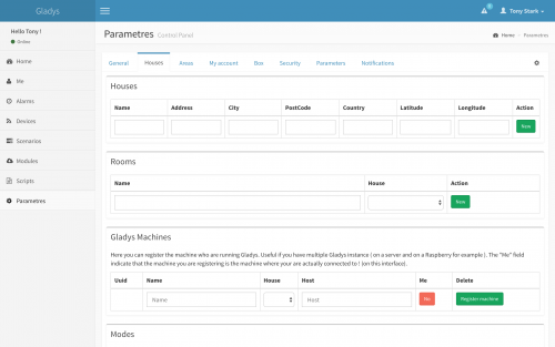 A screenshot of the Gladys hub on the Raspberry Pi - Gladys Project home assistant