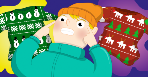 Raspberry Pi Christmas Resources A cartoon of someone remembering pairs of jumper designs - Raspberry Pi Christmas Resources