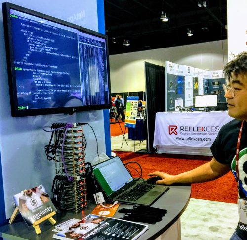 Raspberry Pi 3 cluster demo at a conference stall