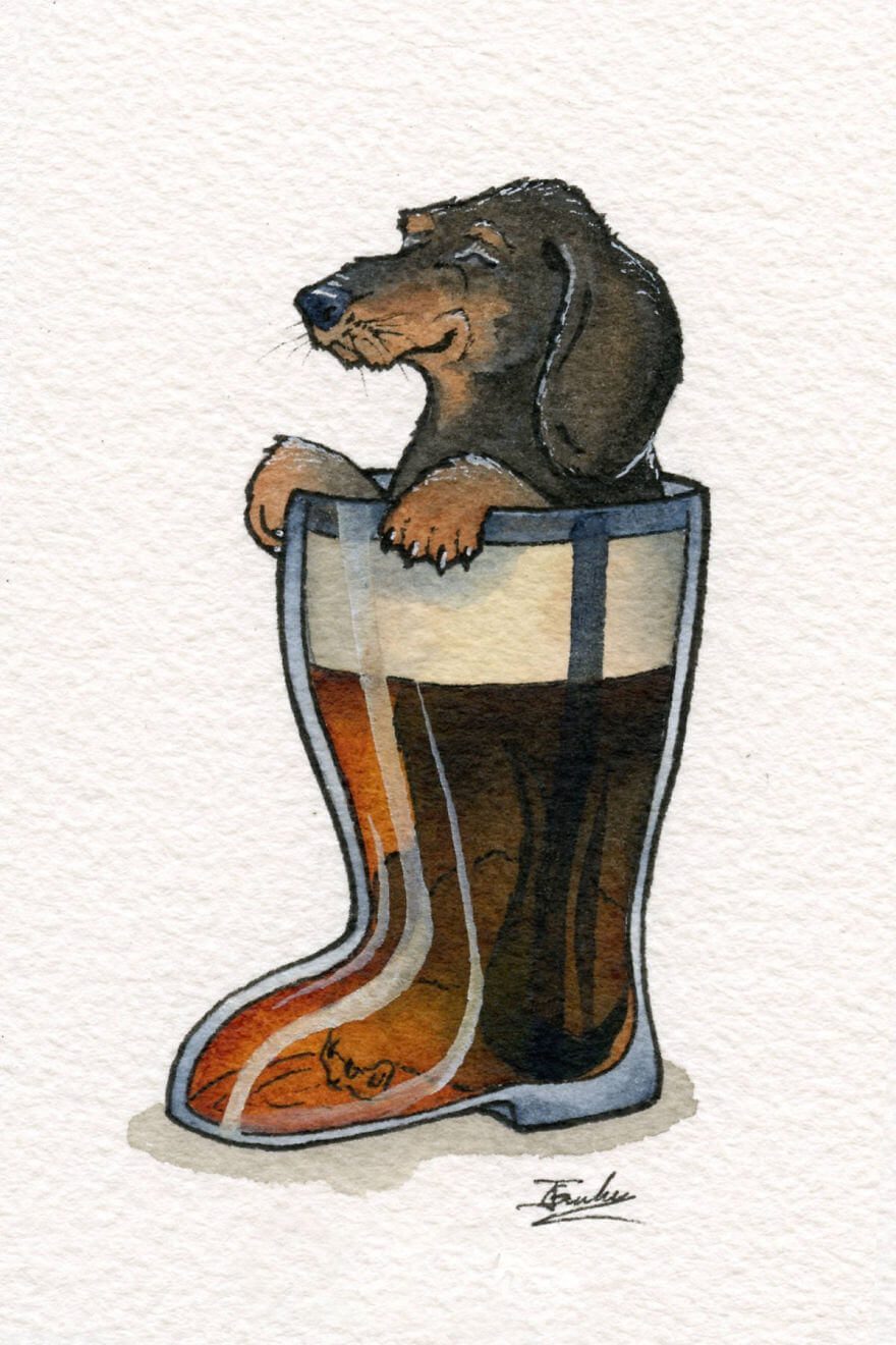 Watercolor Artist And Home Brewer Creates Cute Drawings Of Animals Chilling Out In Booze