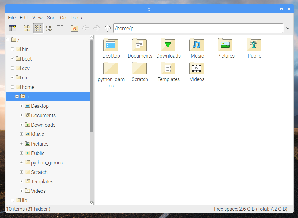Raspberry Pi Desktop Stretch - file manager