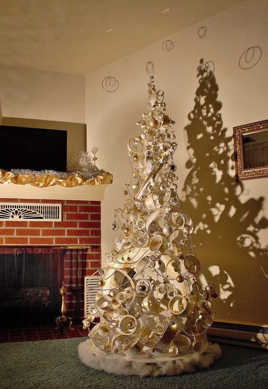 We Made A Christmas Tree From An Old Tire, A Bucket, And 40Ft Of PVC Pipe