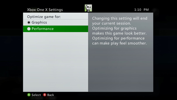Xbox One X Settings Screen shot 2