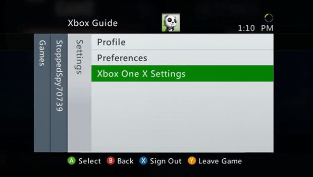 Xbox One X Settings Screen shot 1