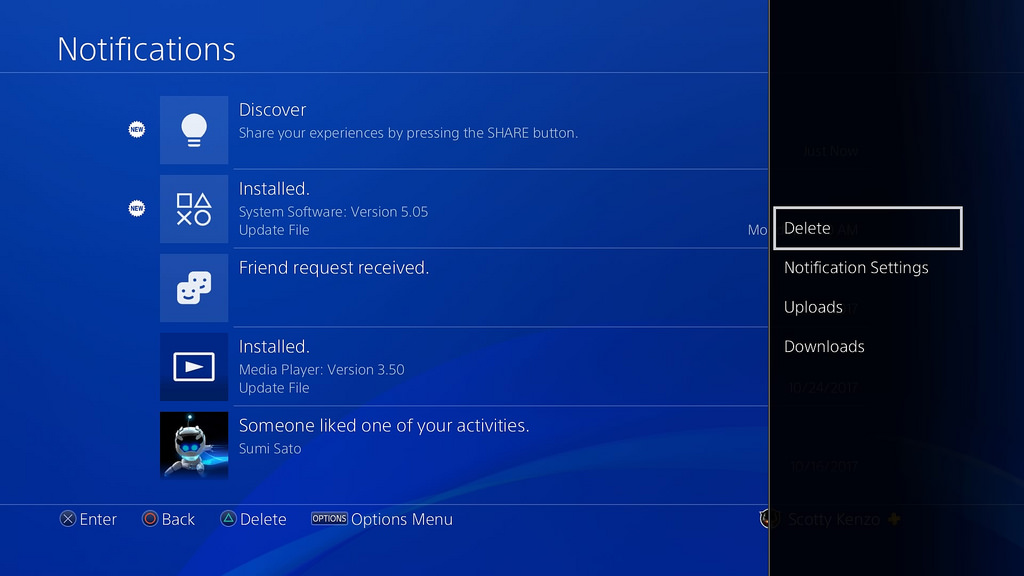 PS4 System Software Update 5.50: Notifications