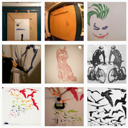 A 3 x 3 grid of varied and colourful images from inkylinespolargraph's Instagram feed