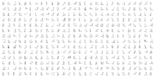 A 28 x 14 grid of kangaroo doodles in dark grey on a white background