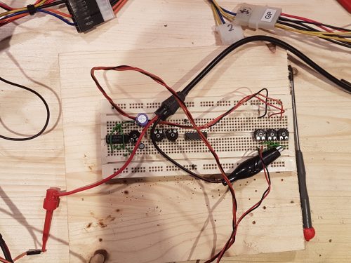 A breadboard covered in wires - Raspberry Pi Beer Cooler