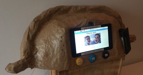A photo of the Cornish Pasty photo booth Alex created for a wedding in Cornwall - SelfieBot Raspberry Pi Camera