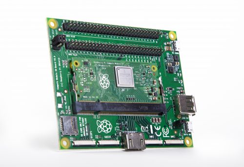 A Compute Module 3+ inserted into a Compute Module IO board