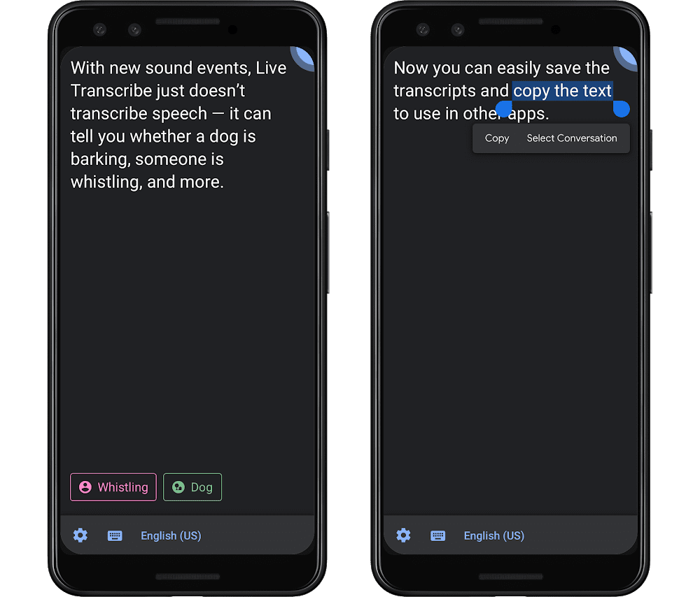 New features of Live Transcribe