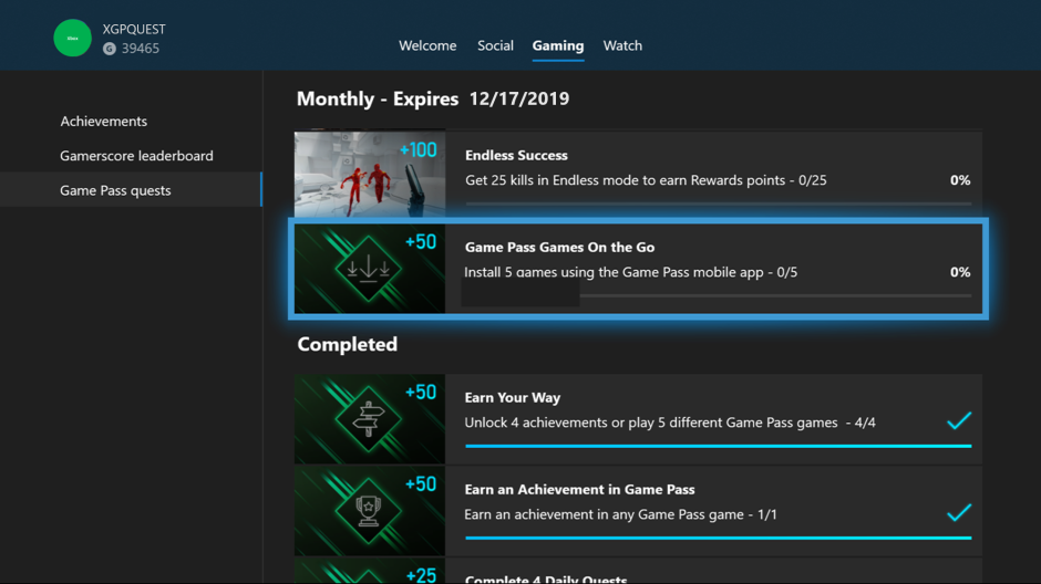 Game Pass Quests