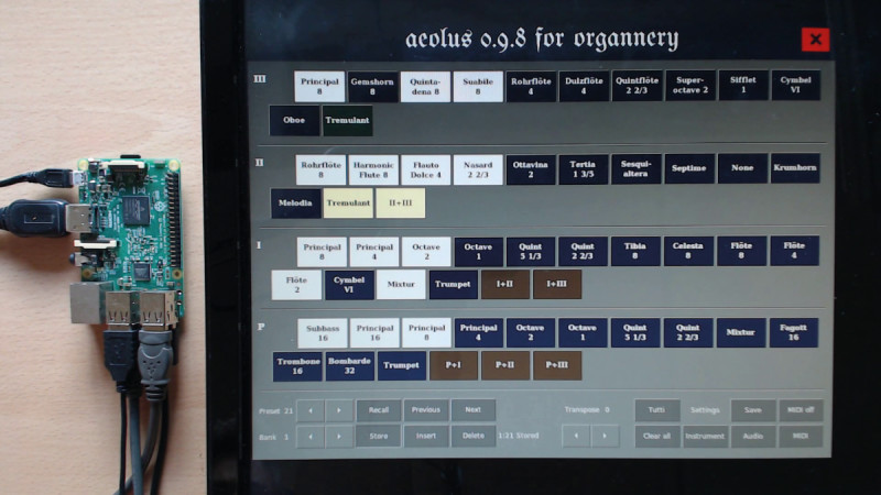 The Aeolus software allows a collection of stops to be saved to a USB memory stick for each organist
