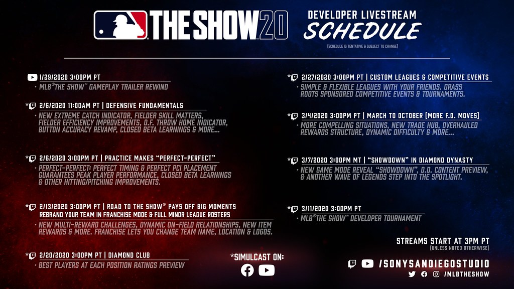 MLB The Show 20 Developer Livestream Schedule