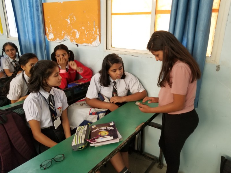 Sania Jain shares her love of coding and technology with pupils at at school in India