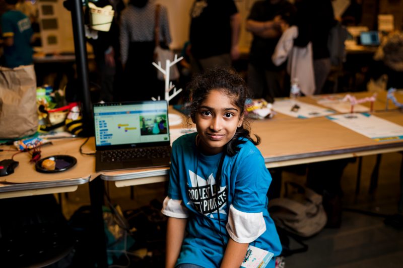 A girl presenting a digital making project