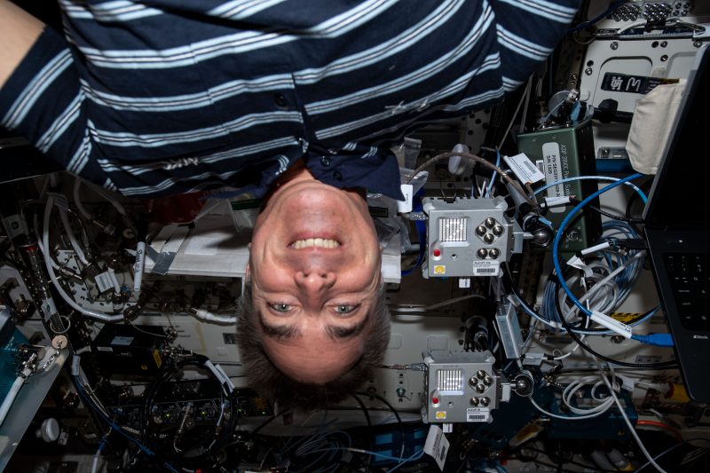 ESA astronaut Chris Cassidy with an Astro Pi computer aboard the ISS