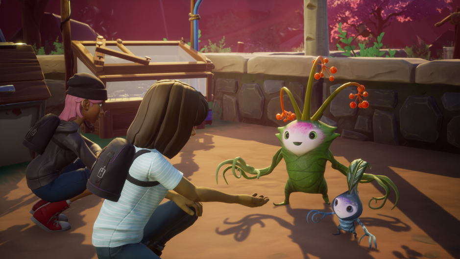 Scene from Drake Hollow of a human offering a gift to a drake.