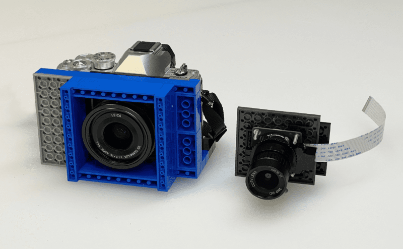 A Lego mounting system enables the HQ Camera (and an Olympus one) to be switched easily between prototypes