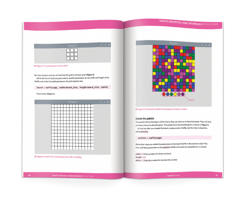 A double-page from the book Create Graphical User Interfaces with Python