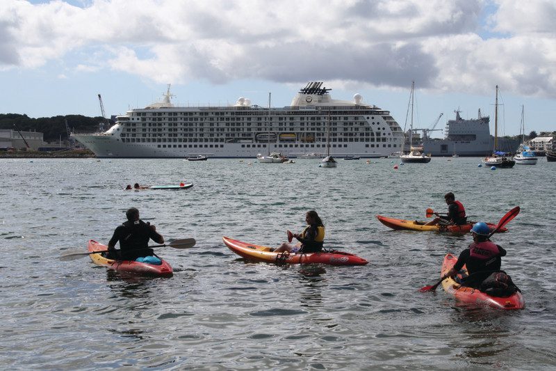 Out on the water around Falmouth harbour, gathering environmental data from industrial areas, places where people live on houseboats, where there might be farm run-off etc