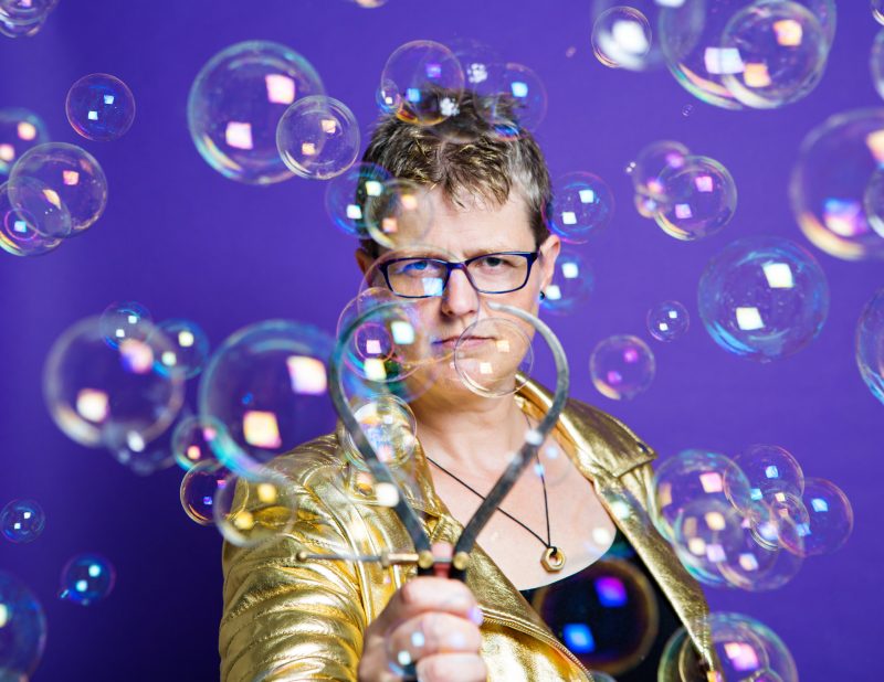 Dr Lucy Rogers, here shown with soap bubbles, will be our guest our This is Engineering Day–themed live stream for young people. Photo credit: Karla Gowlett