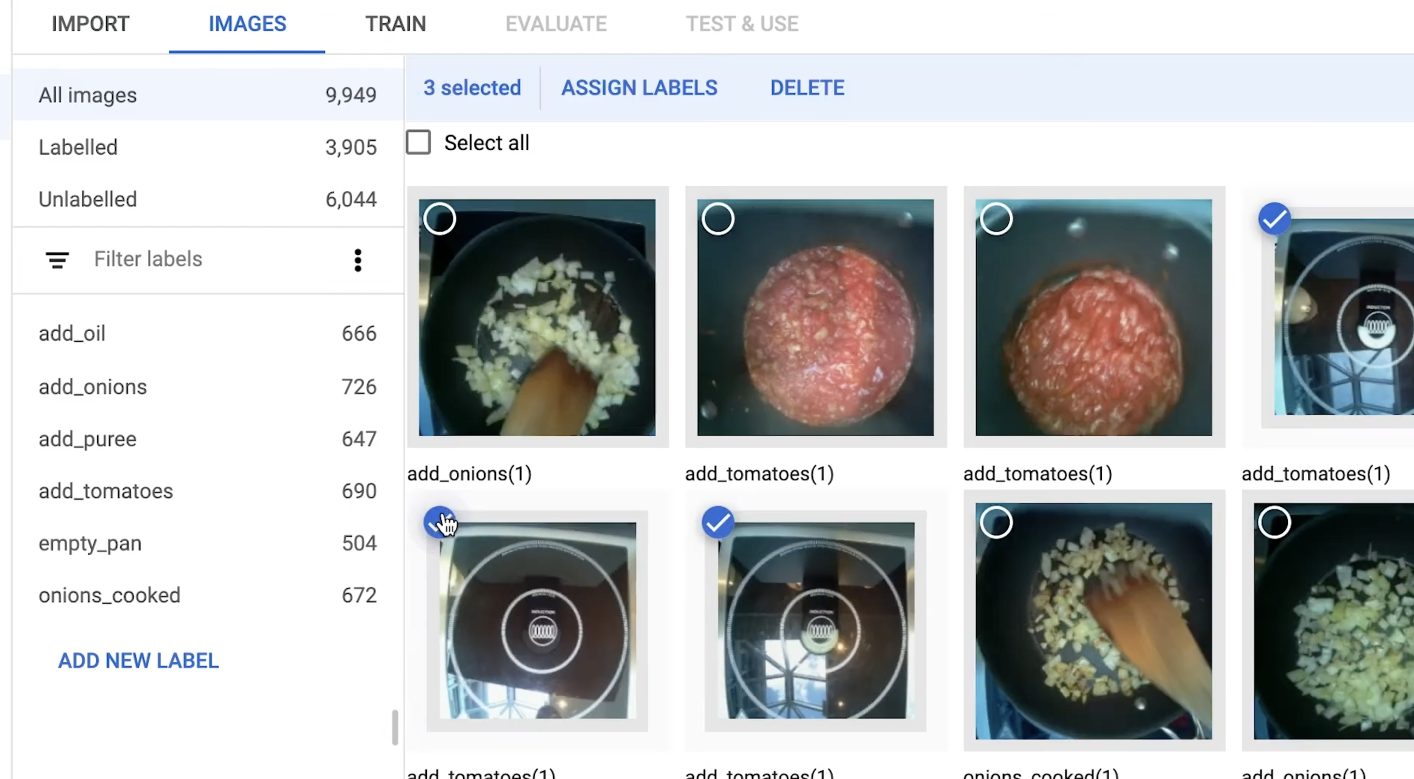 Screenshot of the image classifier of OnionBot robotic sous-chef