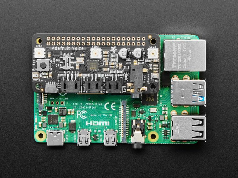 Adafruit Voice Bonnet atop a Raspberry Pi