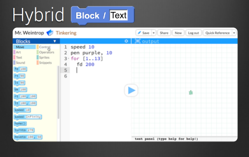 Screenshot of the Pencil Code dual-modality programming environment