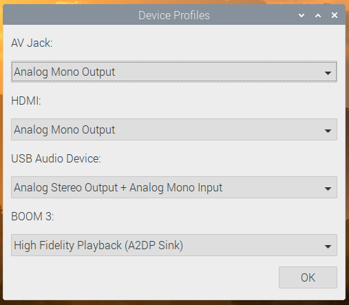 The PulseAudio profile selector