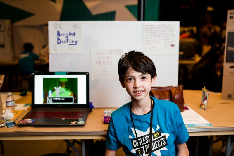 A boy presenting his digital making project