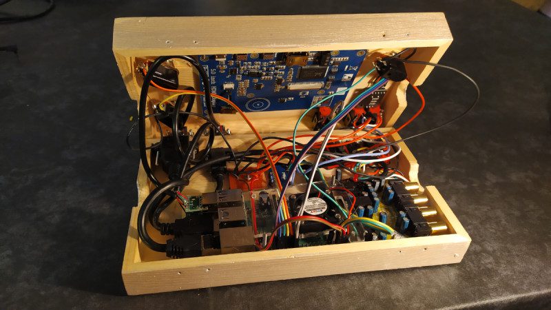 The second version of the project has a large enough case to accommodate all the electronics, including a Raspberry Pi and audio interface