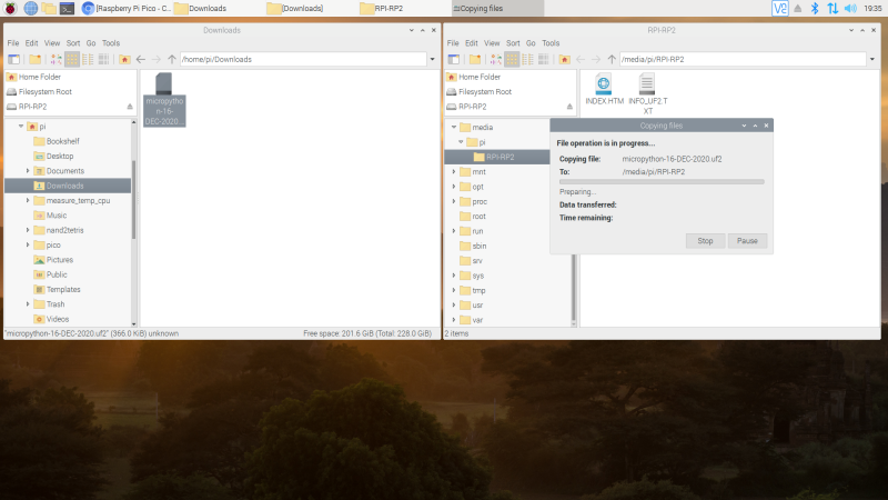 Flash Raspberry Pi Pico's firmware to MicroPython by downloading the MicroPython UF2 file and dragging it onto Pico's mounted drive