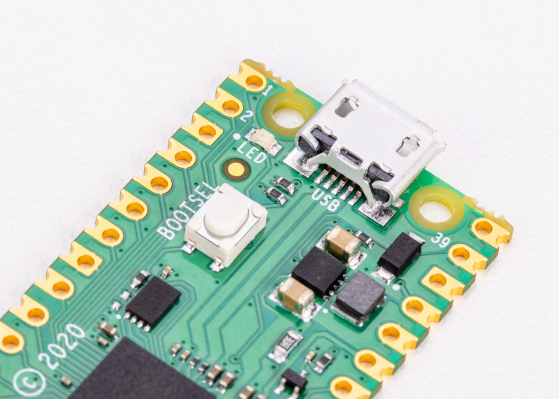 Raspberry Pi Pico has an on-board LED that can be programmed to flash on and off