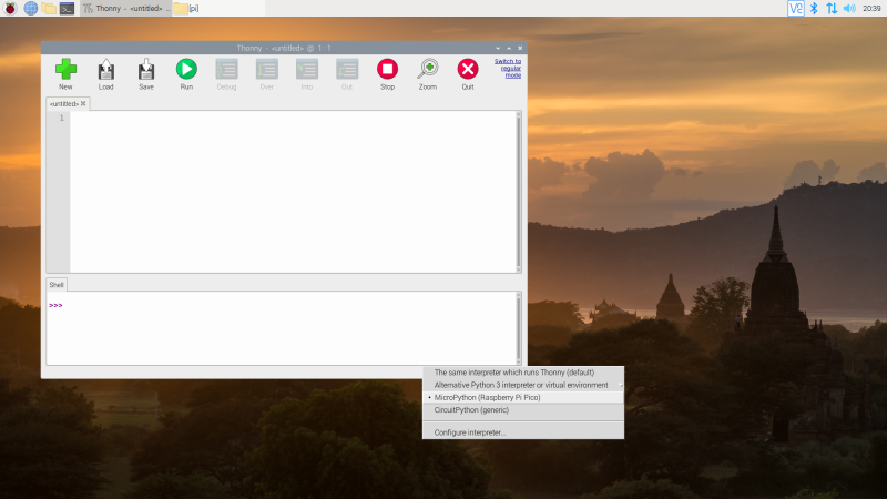 Changing the interpreter in Thonny to MicroPython (Raspberry Pi Pico)