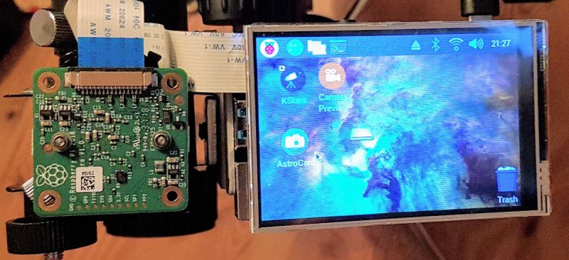 Hubble Pi features a Raspberry Pi 4 and a touchscreen from which image capture can be triggered. The setup can also be accessed using a remote desktop connection
