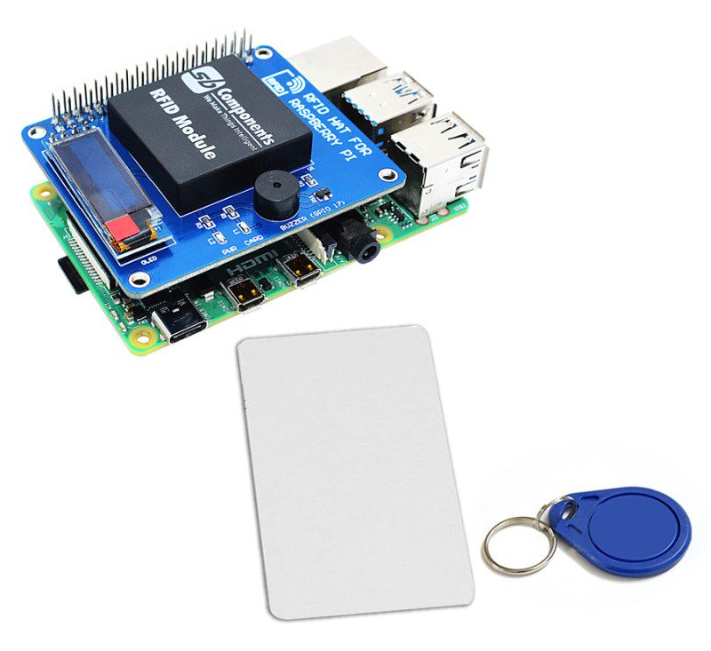 SB Components’ RFID HAT connects neatly on top of a Raspberry Pi Model B