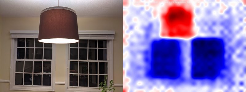 heat map image showing window in blue and lamp in red