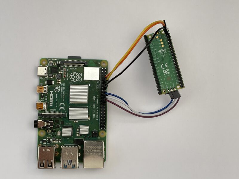 This shows how to connect a Pico to a Raspberry Pi for program deployment and debugging. You will need to add a USB power source to the Pico, as the connections shown are just for data
