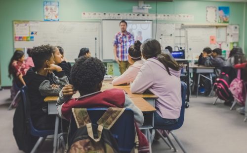 A classroom of students in North America.