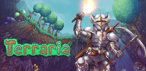 Terraria multiplayer mobile game featuring underground exploration, trees, dirt, gems, creepy things, goblins and a heroic knight in shining silver armor carrying a pickaxe and torch.