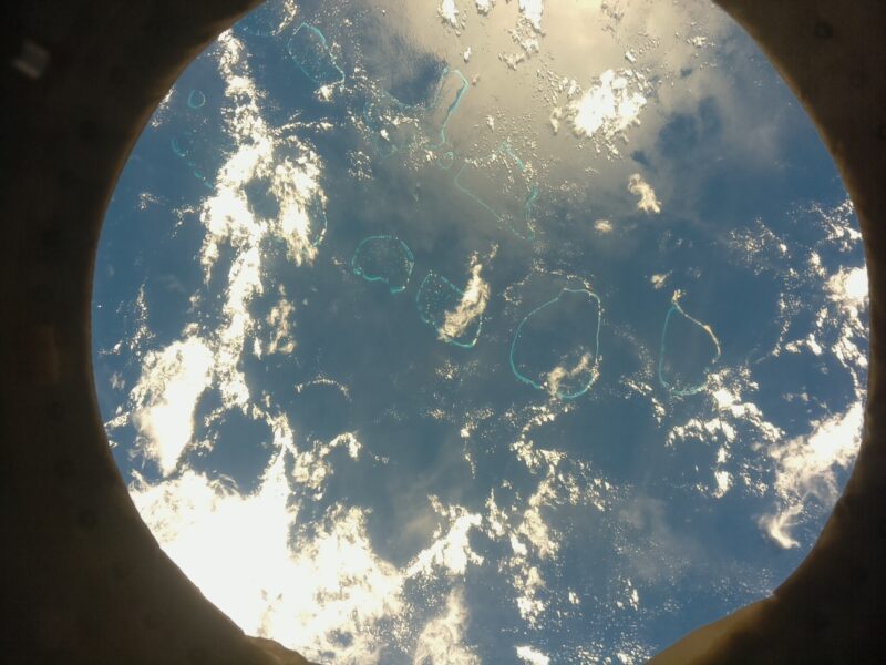 A photo of the Maledives taken from the International Space Station by an Astro Pi unit programmed by a Mission Space Lab team.