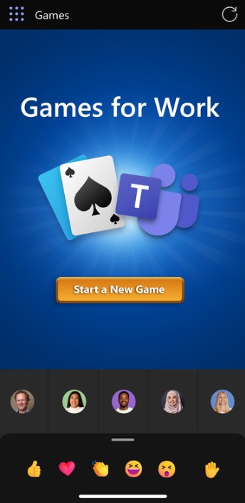 Games for Work mobile lobby start screen.