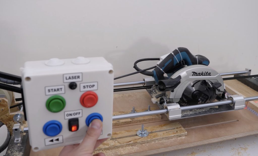 Self-guided circular saw automates woodworking