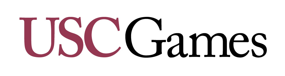 Das kastanienbraune USC Games-Logo mit schwarzem Text auf weißem Hintergrund.