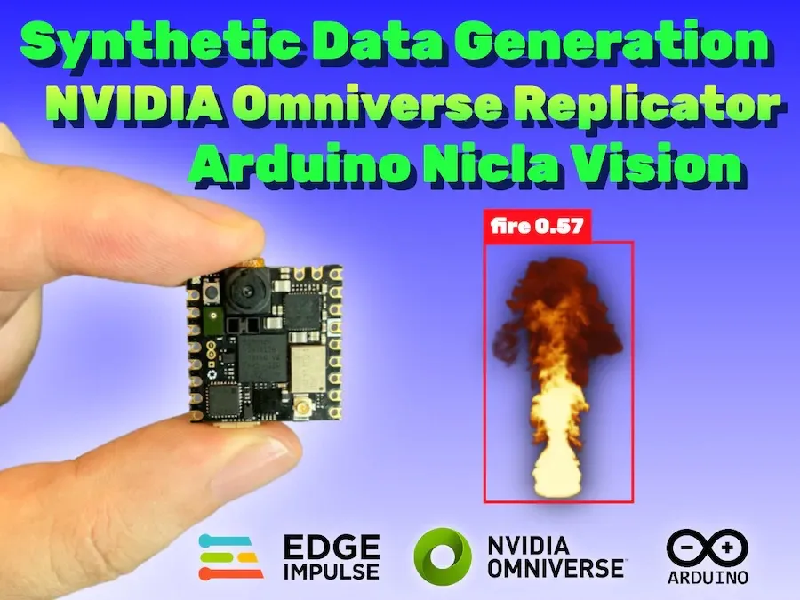 This Nicla Vision-based fire detector was trained entirely on synthetic data