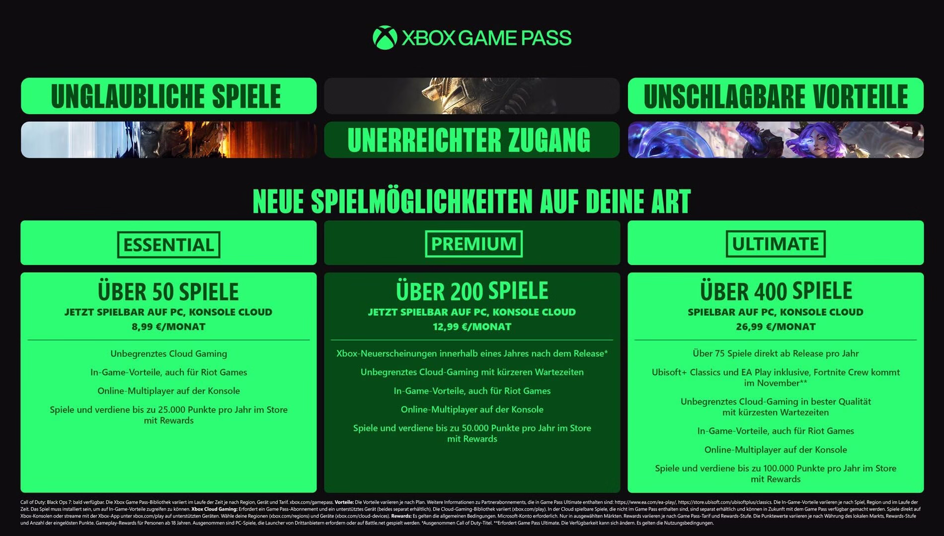 Neuerungen beim Xbox Game Pass: Wir führen Essential-, Premium- und Ultimate-Modelle ein