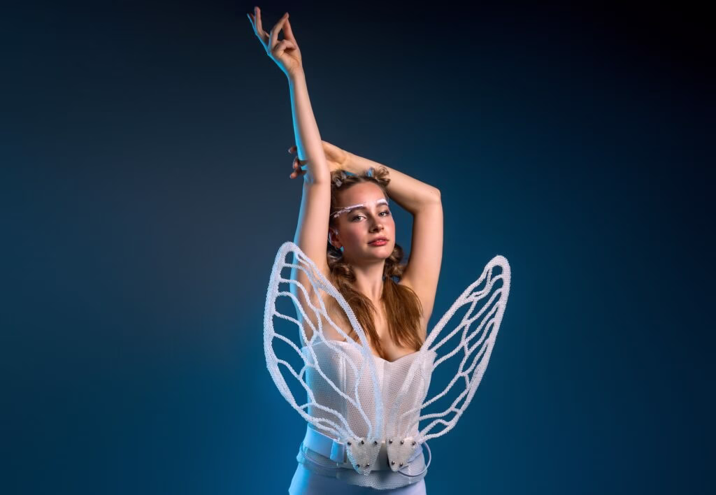 Tech-infused high fashion meets insectile aesthetic